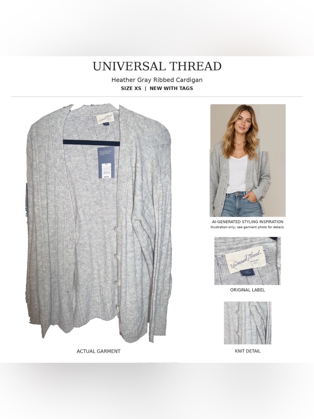 Universal Thread Light Heather Gray Ribbed Button-Front Cardigan - Picture 1 of 1